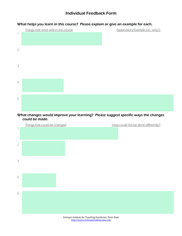 Individual Feedback Form screenshot