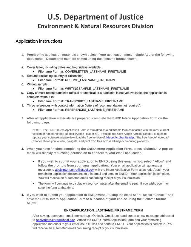 ENRD Intern Application Instructions screenshot