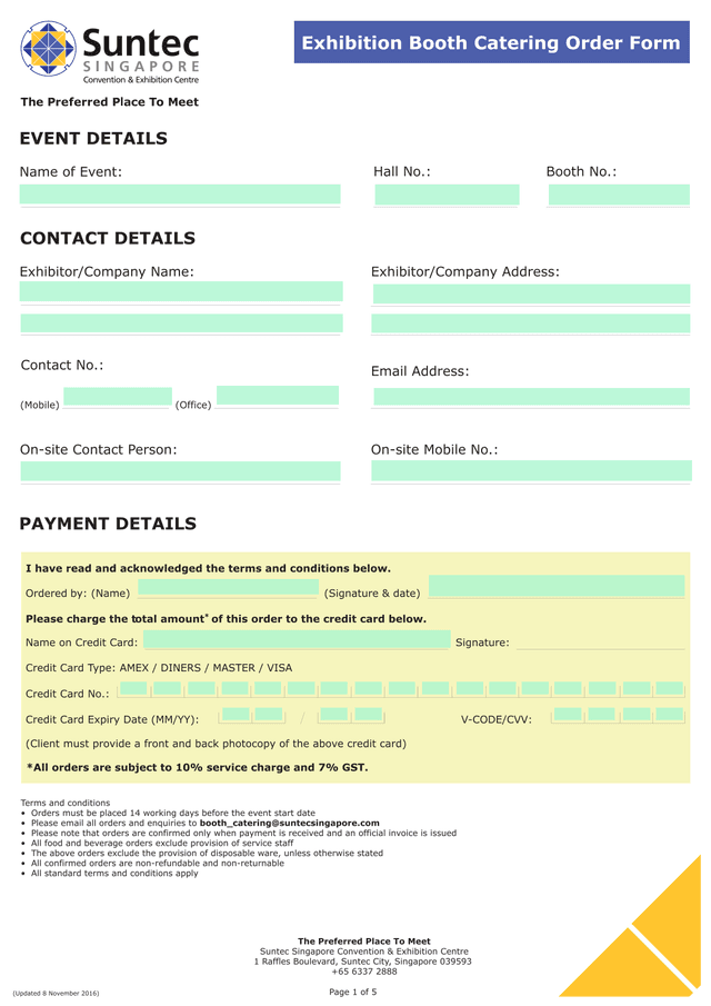 Exhibition Booth Catering Order Form screenshot