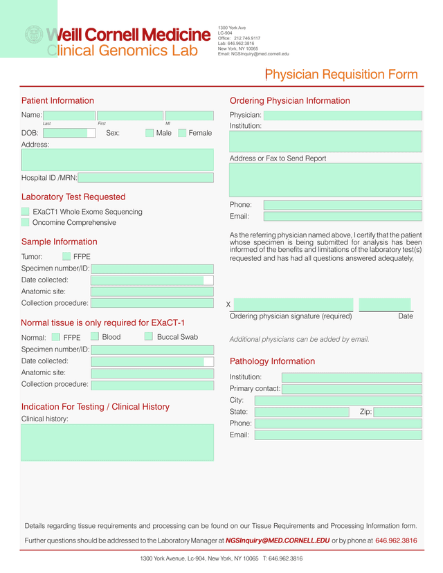 Physician Requisition Form screenshot