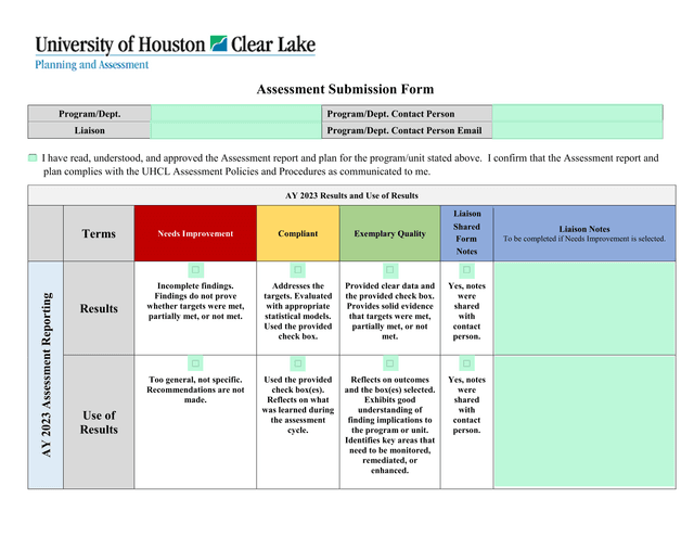 Assessment Submission Form screenshot