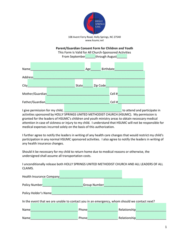 ParentGuardian Consent Form For Children And Youth screenshot