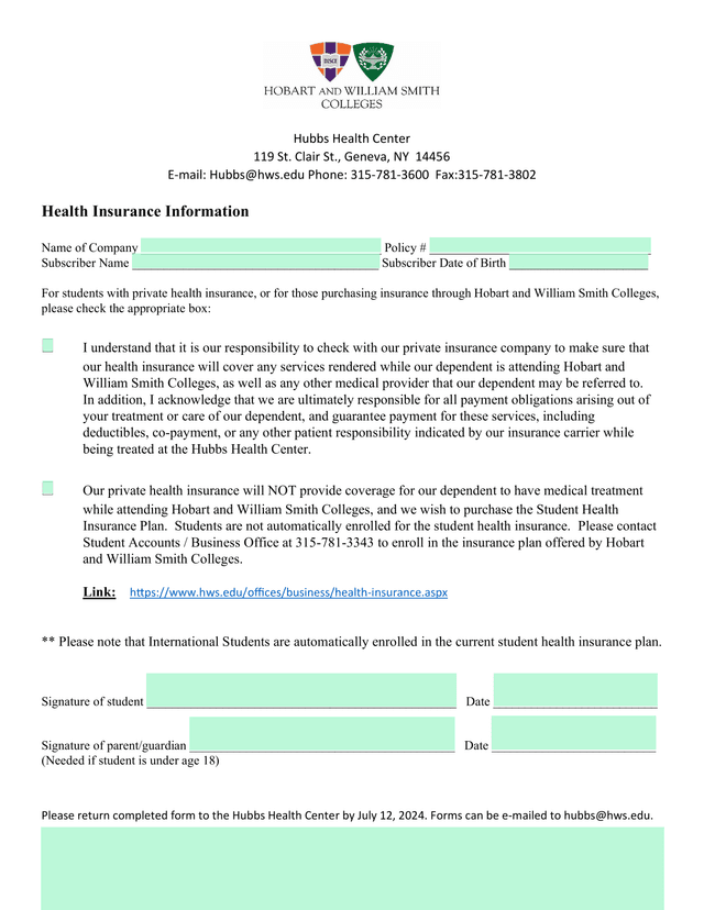 Health Insurance Information screenshot