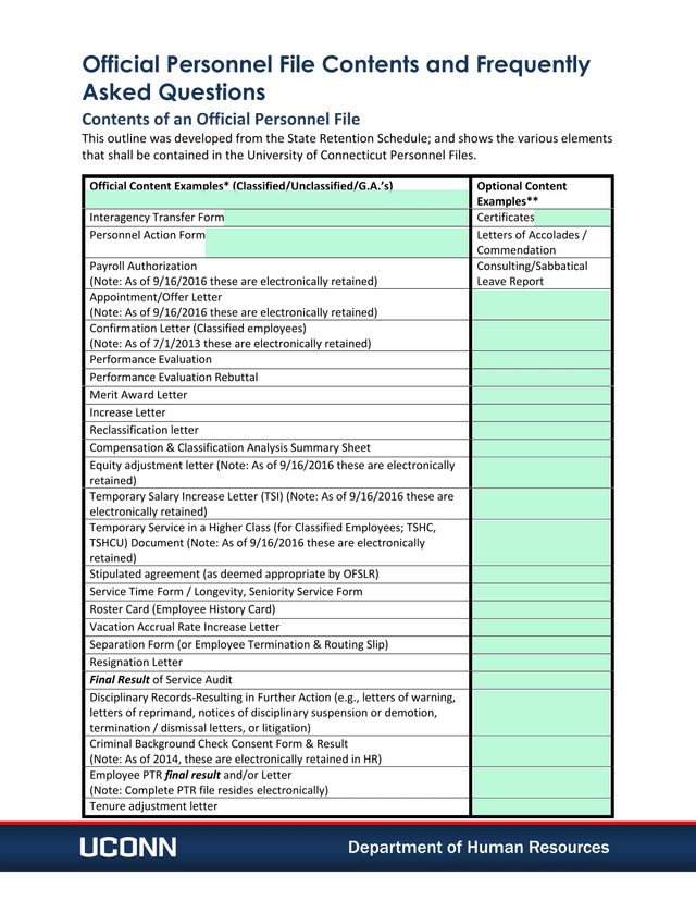 UCONN Official Personnel File Contents And Frequently Asked Questions screenshot