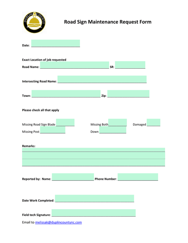 Road Sign Maintenance Request Form screenshot