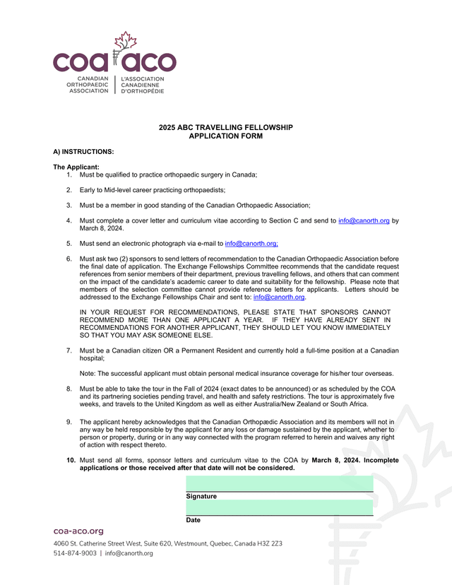 2025 ABC Travelling Fellowship Application Form screenshot