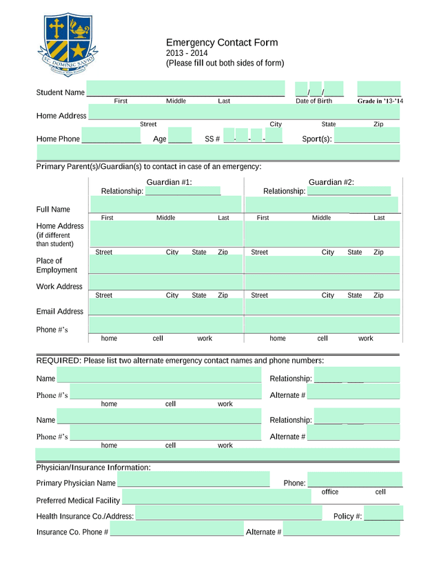 Emergency Contact Form screenshot