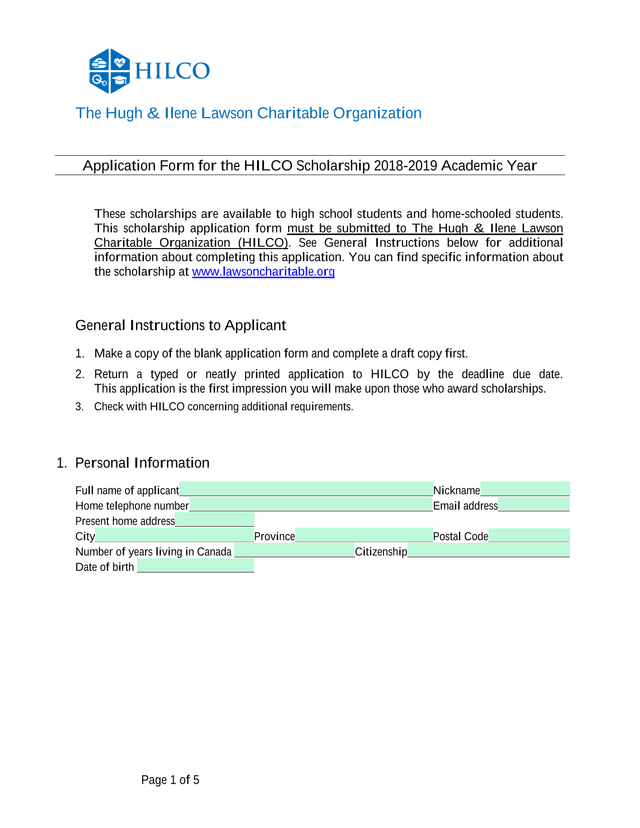 Application Form For The HILCO Scholarship 2018 2019 Academic Year screenshot