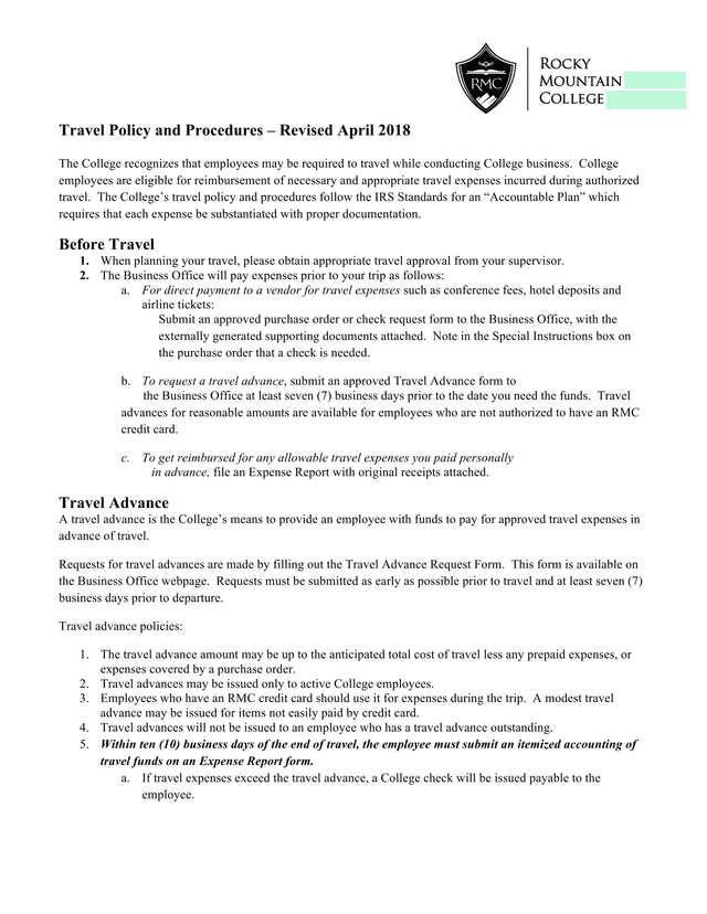 Travel Policy And Procedures screenshot