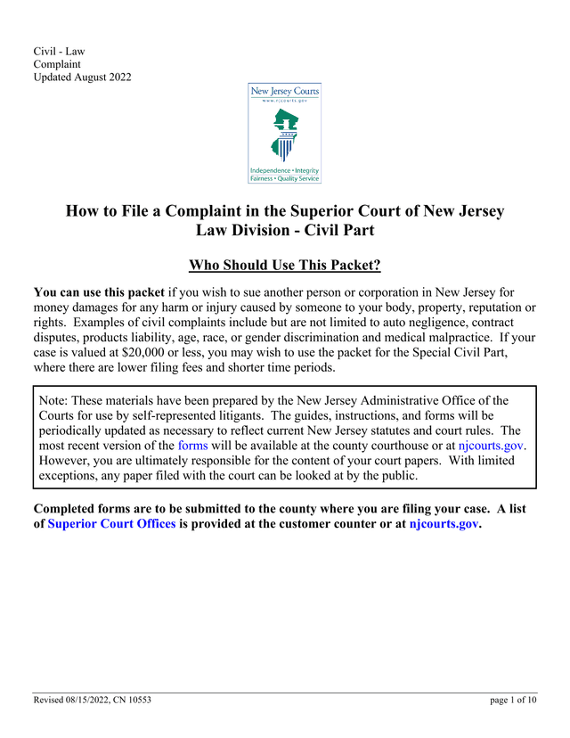 How To File A Complaint In The Superior Court Of New Jersey Law Division   Civil Part screenshot