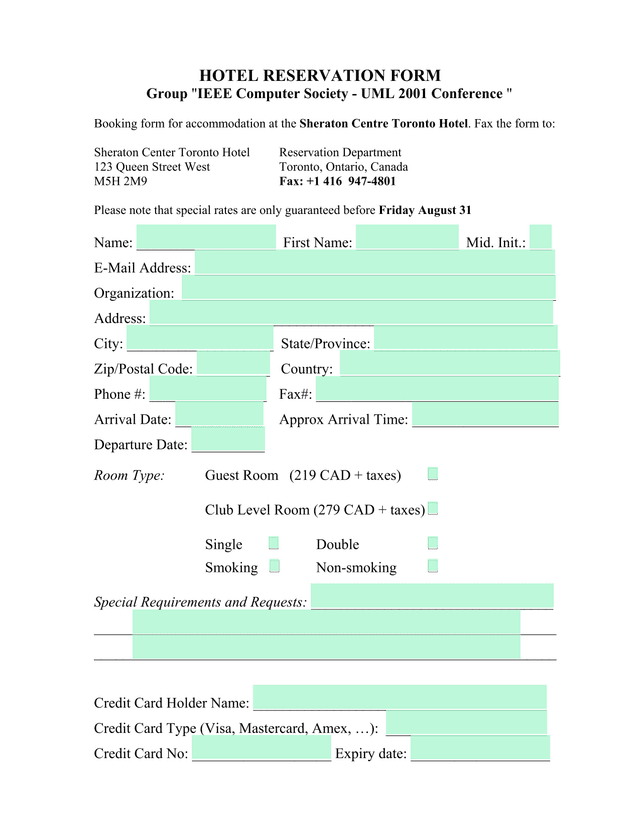 Hotel Reservation Form screenshot