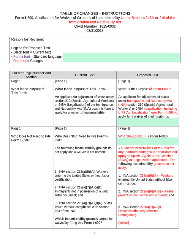Form I 690, Application For Waiver Of Grounds Of Inadmissibility Under Sections 245A Or 210 Of The I screenshot