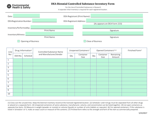 DEA Biennial Controlled Substance Inventory Form screenshot