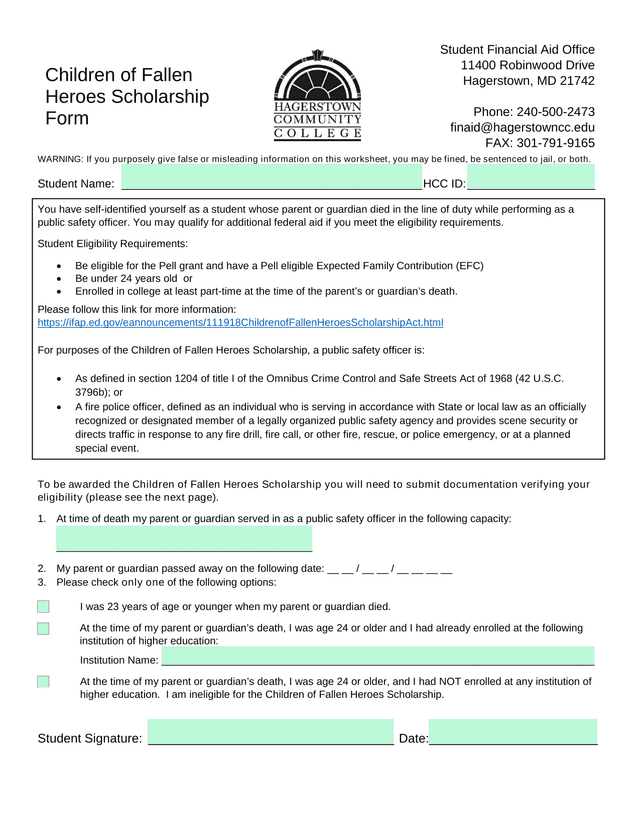 Children Of Fallen Heroes Scholarship Form screenshot