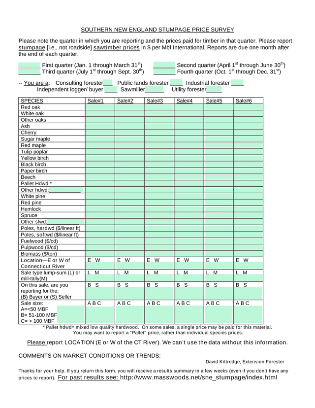 Southern New England Stumpage Price Survey screenshot