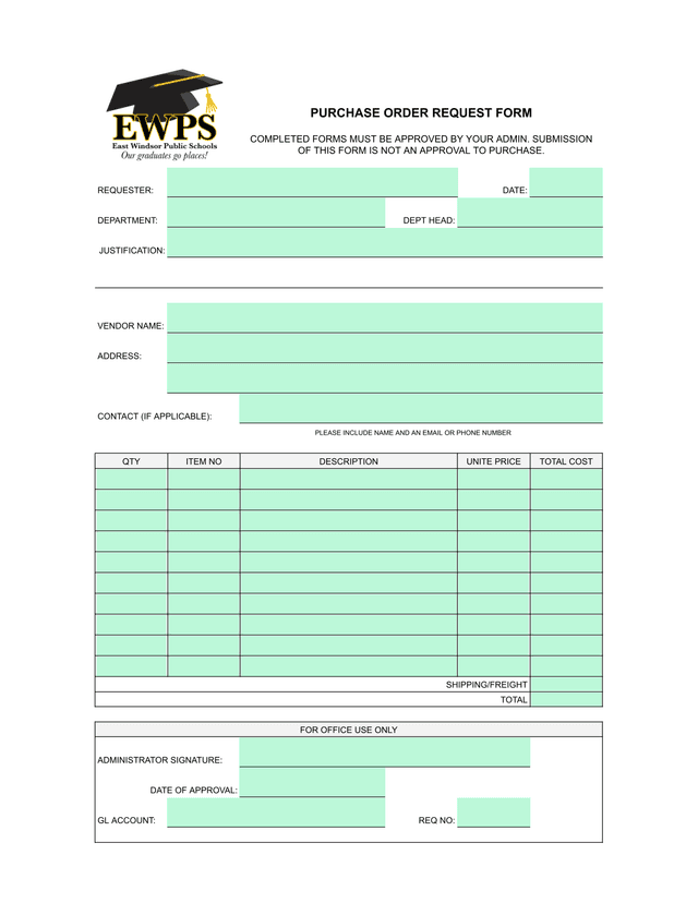 Purchase Order Request Form screenshot
