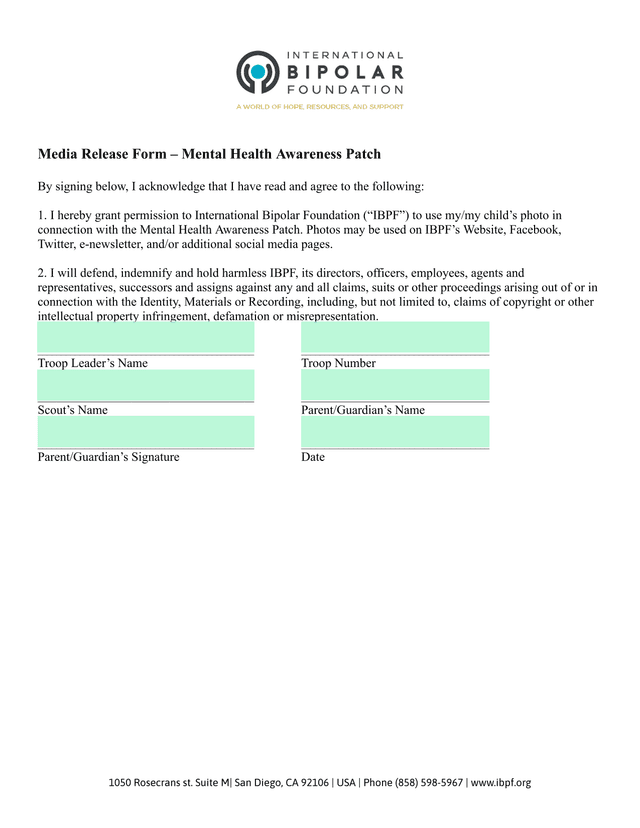 Media Release Form  Mental Health Awareness Patch screenshot