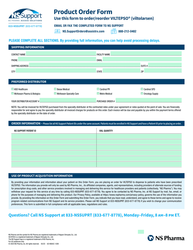Product Order Form screenshot
