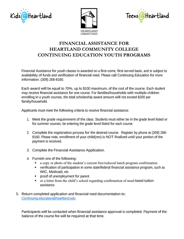 Financial Assistance For Heartland Community College Continuing Education Youth Programs screenshot
