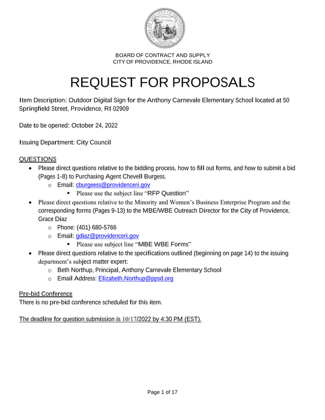 Request For Proposals   Outdoor Digital Sign For Anthony Carnevale Elementary School screenshot