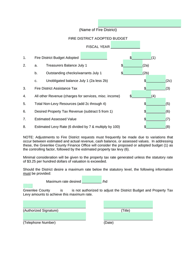 Fire District Adopted Budget screenshot