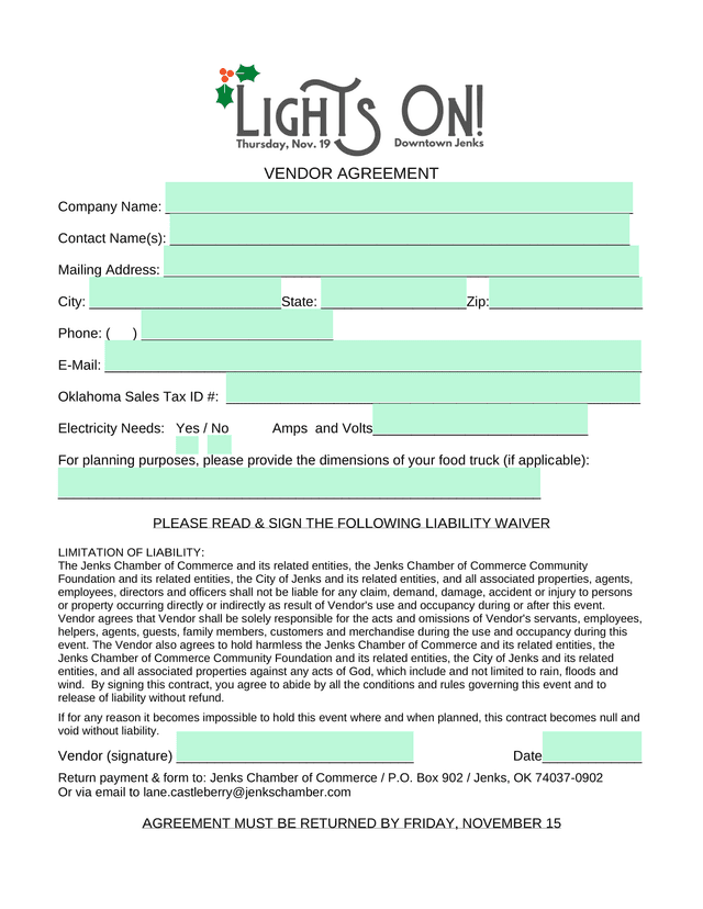 VENDOR AGREEMENT screenshot
