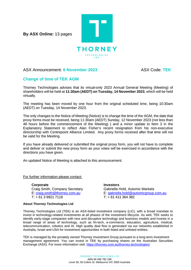 Change Of Time Of TEK AGM screenshot