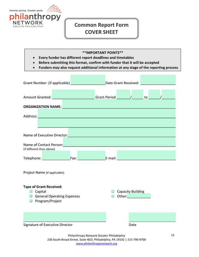 Common Report Form Cover Sheet screenshot