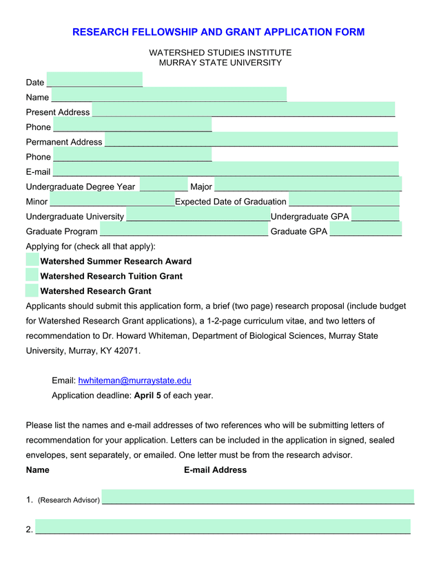 Research Fellowship And Grant Application Form screenshot