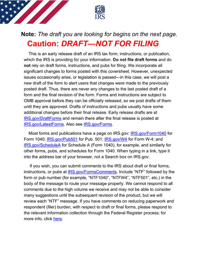 IRS Draft Form Coversheet screenshot