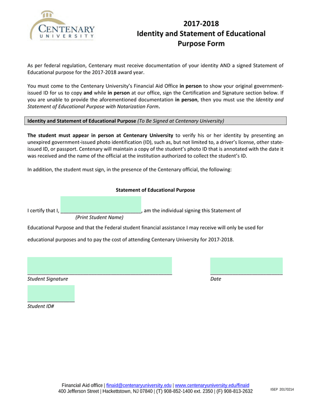 Identity And Statement Of Educational Purpose Form screenshot