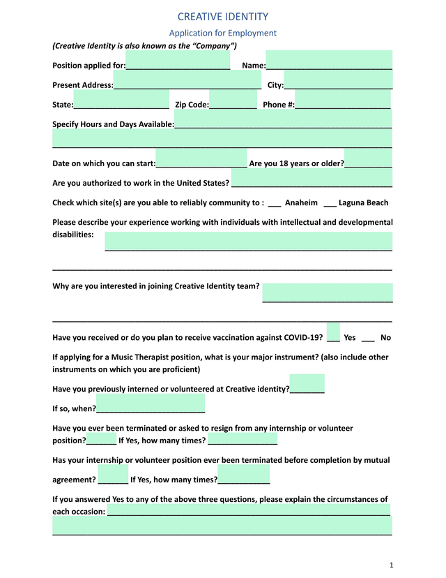 Creative Identity Application For Employment screenshot