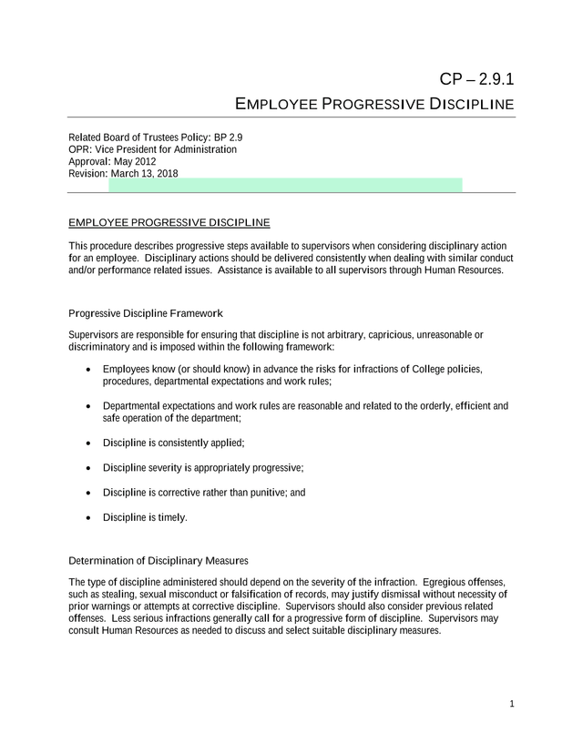Employee Progressive Discipline screenshot