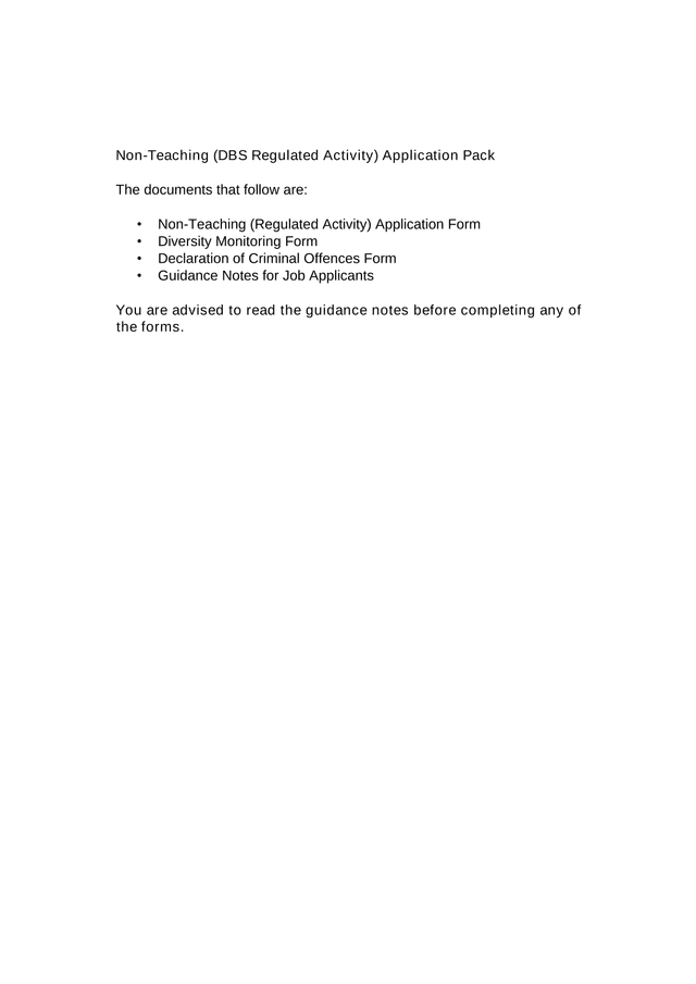 Non Teaching (DBS Regulated Activity) Application Pack screenshot