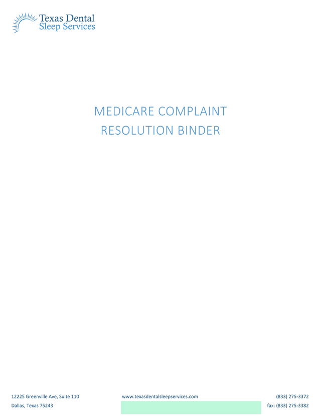 Medicare Complaint Resolution Binder screenshot