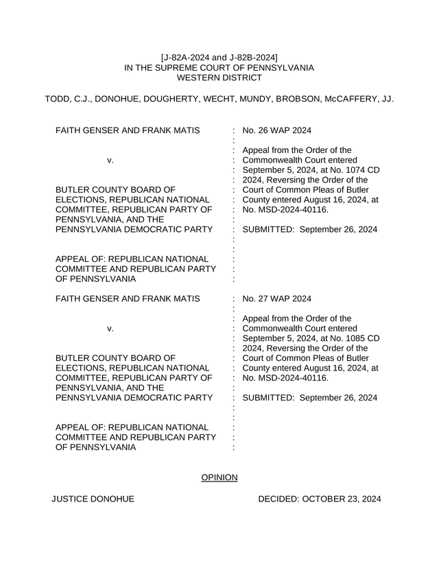 Genser And Matis V. Butler County Board Of Elections screenshot