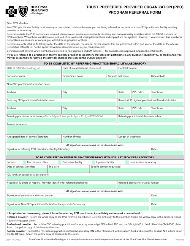 TRUST PREFERRED PROVIDER ORGANIZATION (PPO) PROGRAM REFERRAL FORM screenshot