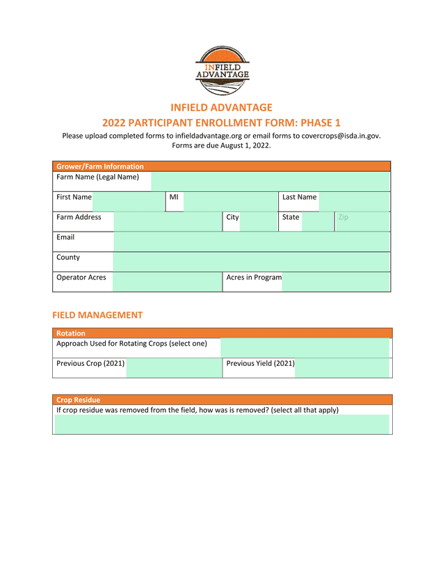 INFIELD ADVANTAGE 2022 PARTICIPANT ENROLLMENT FORM PHASE 1 screenshot