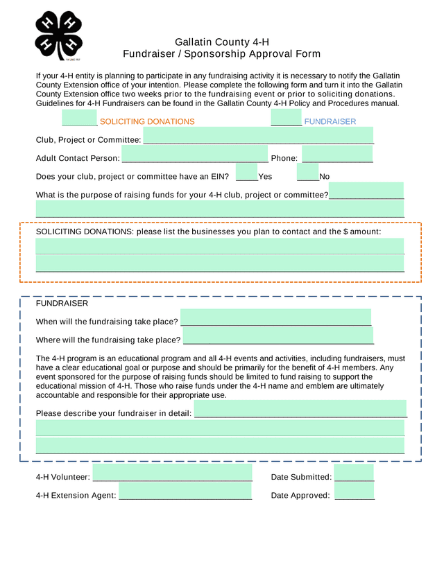 Gallatin County 4 H Fundraiser  Sponsorship Approval Form screenshot