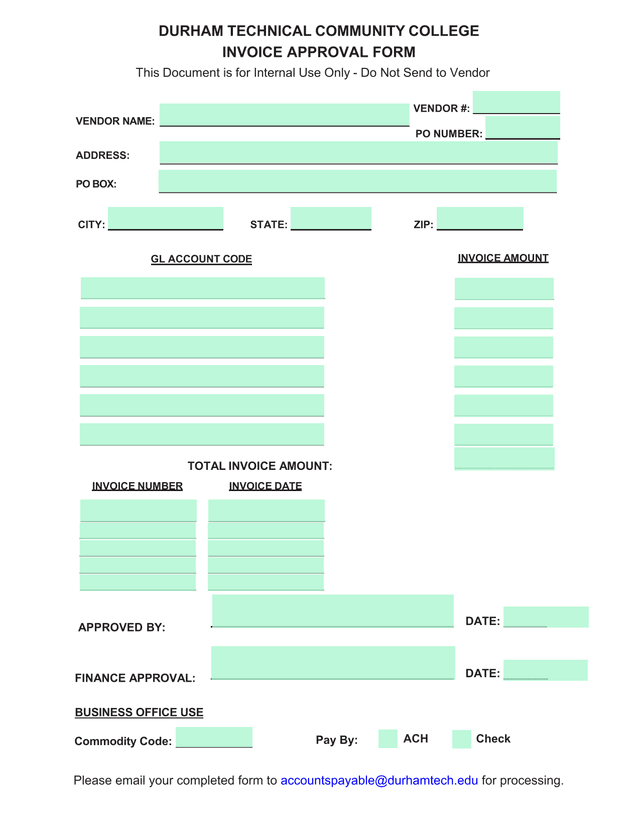 Durham Technical Community College Invoice Approval Form screenshot