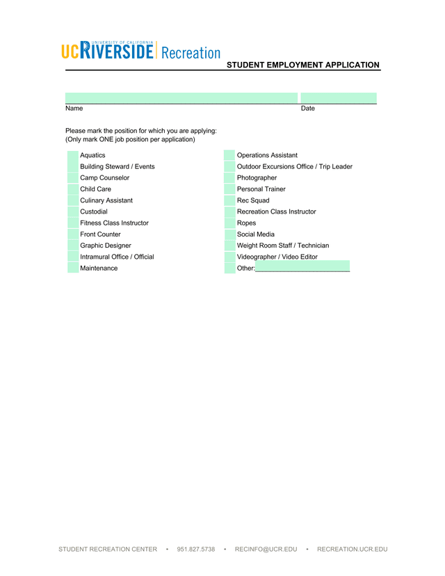 Student Employment Application screenshot