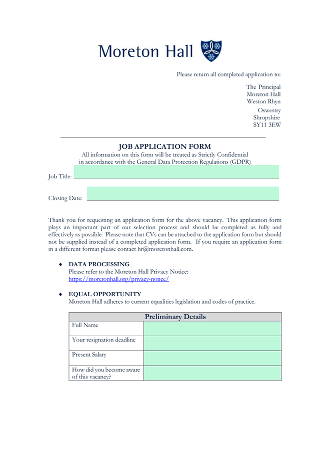 JOB APPLICATION FORM screenshot