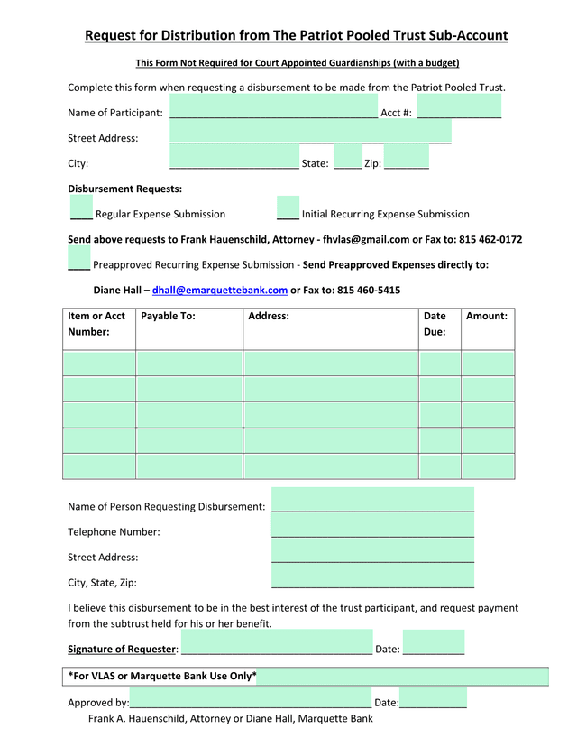 Request For Distribution From The Patriot Pooled Trust Sub Account screenshot