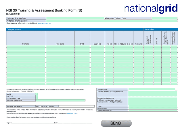 NSI 30 Training  Assessment Booking Form (B) (E Learning) screenshot