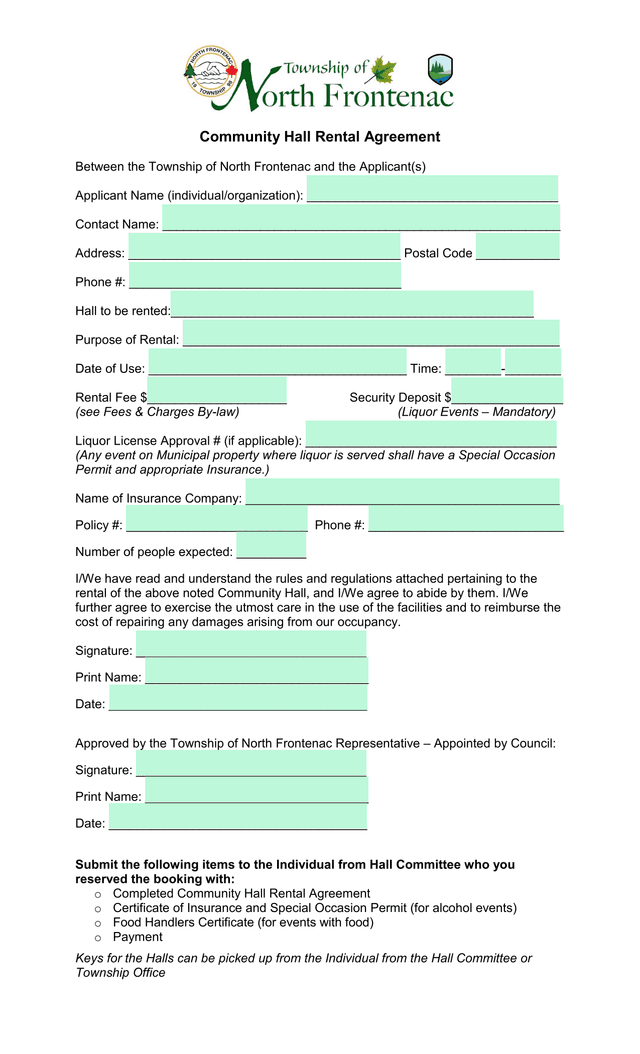 Community Hall Rental Agreement screenshot