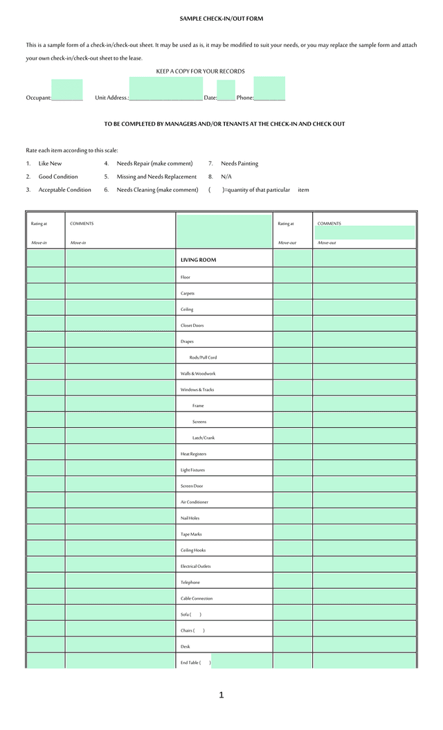 SAMPLE CHECK INOUT FORM screenshot