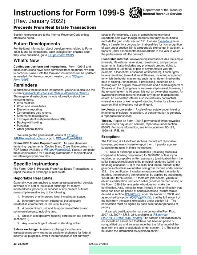 Instructions For Form 1099 S screenshot