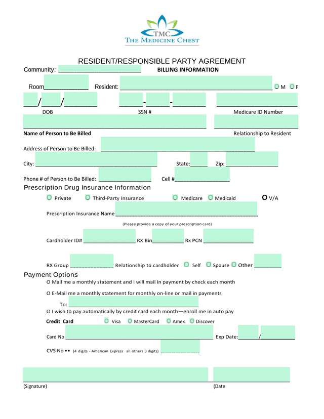 ResidentResponsible Party Agreement screenshot
