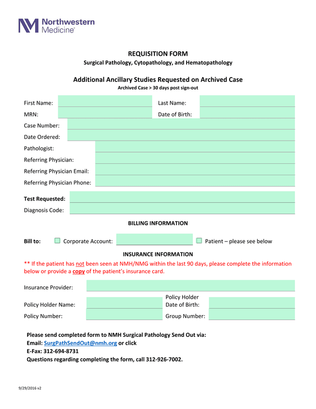Requisition Form For Surgical Pathology, Cytopathology, And Hematopathology screenshot