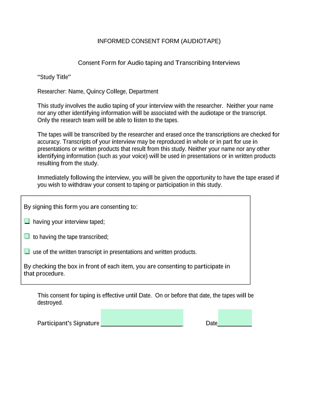 Informed Consent Form (Audiotape) screenshot
